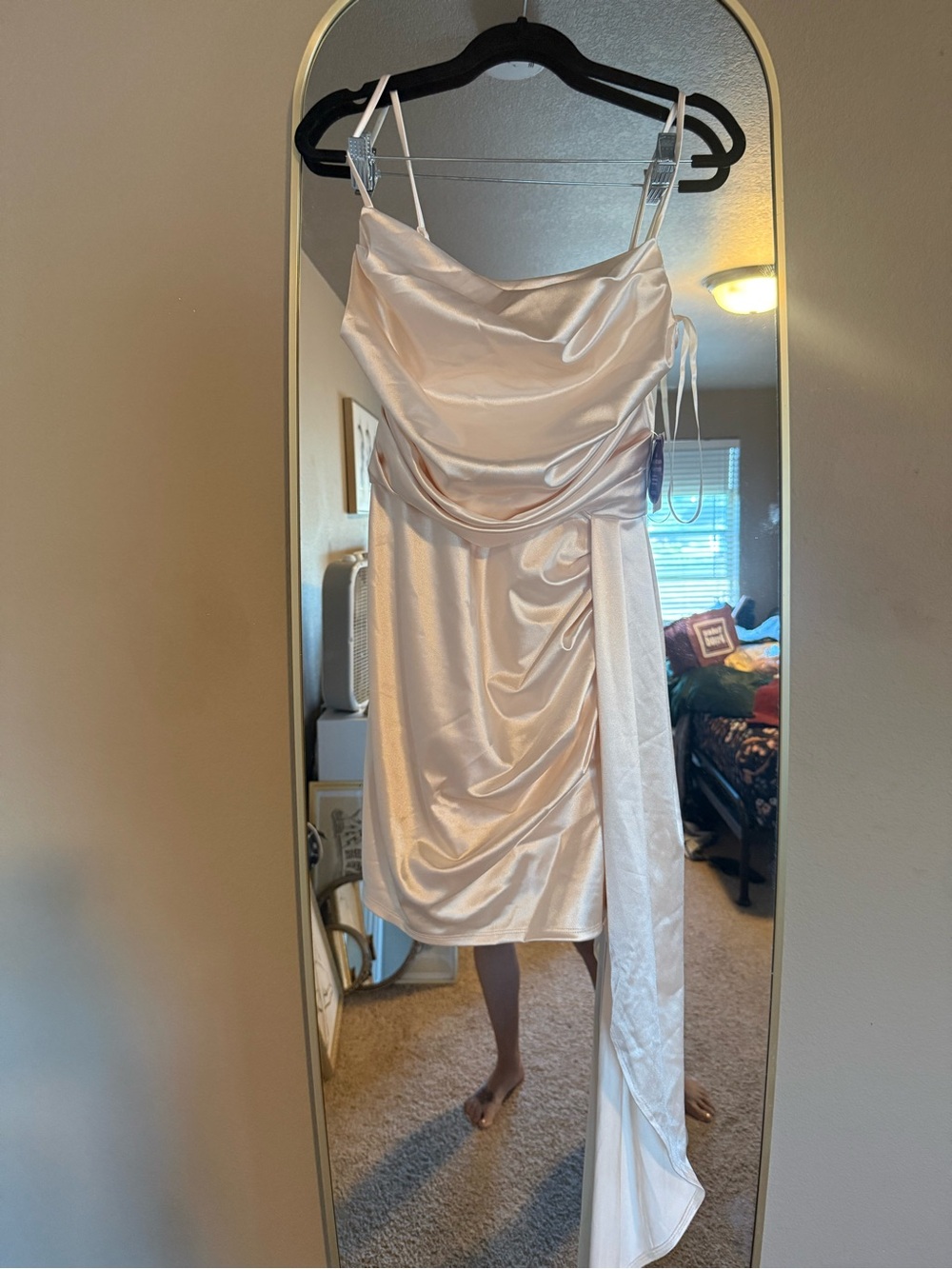 Satin Cowl Neck Mini Dress in Ivory